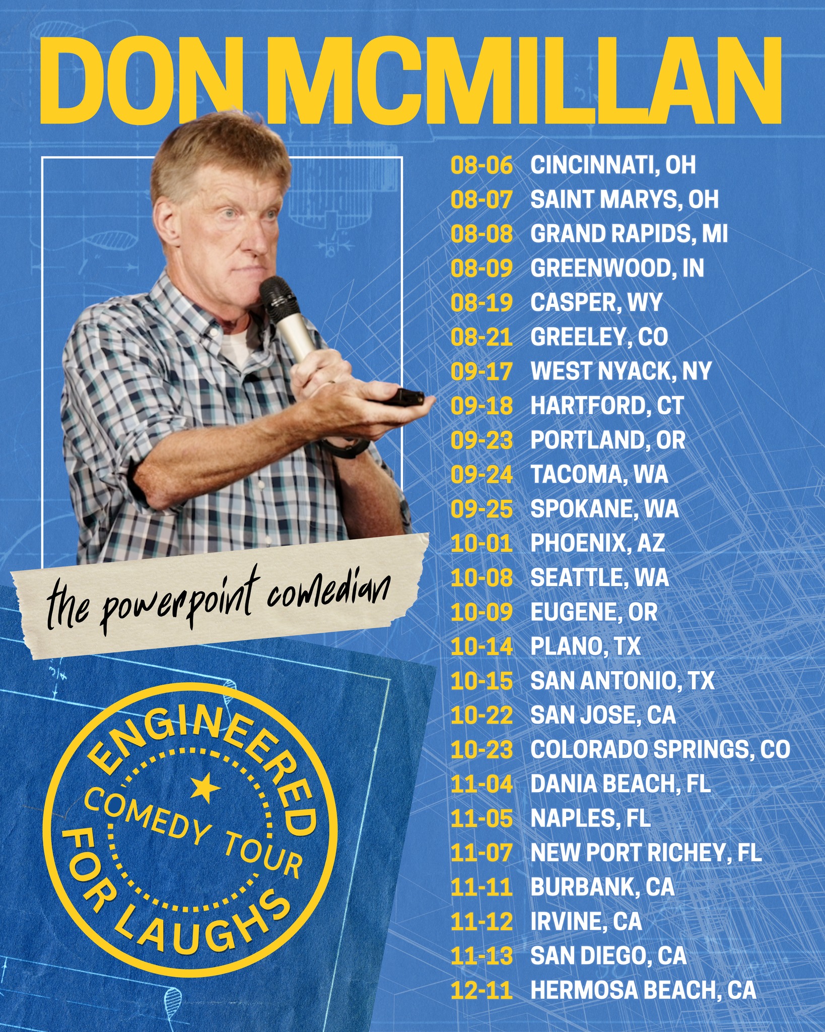 Don McMillan Engineered for Laughs Tour Poster 2025